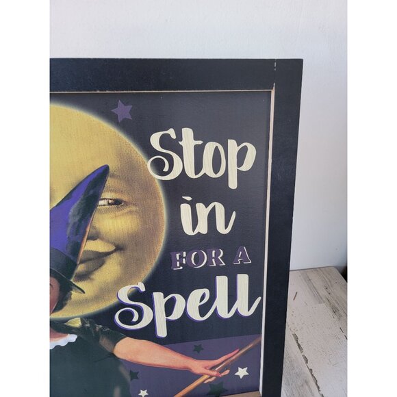 greenbrier Vtg halloween standing sign witch style stopping for a spell home dec - Picture 5 of 9